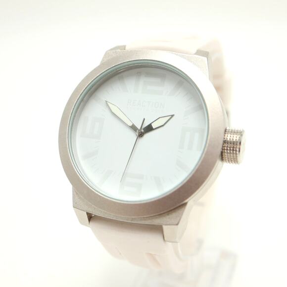 Kenneth Cole Reaction Mens Jumbo 48mm Watch White Silicone Strap w New Battery - Picture 1 of 15